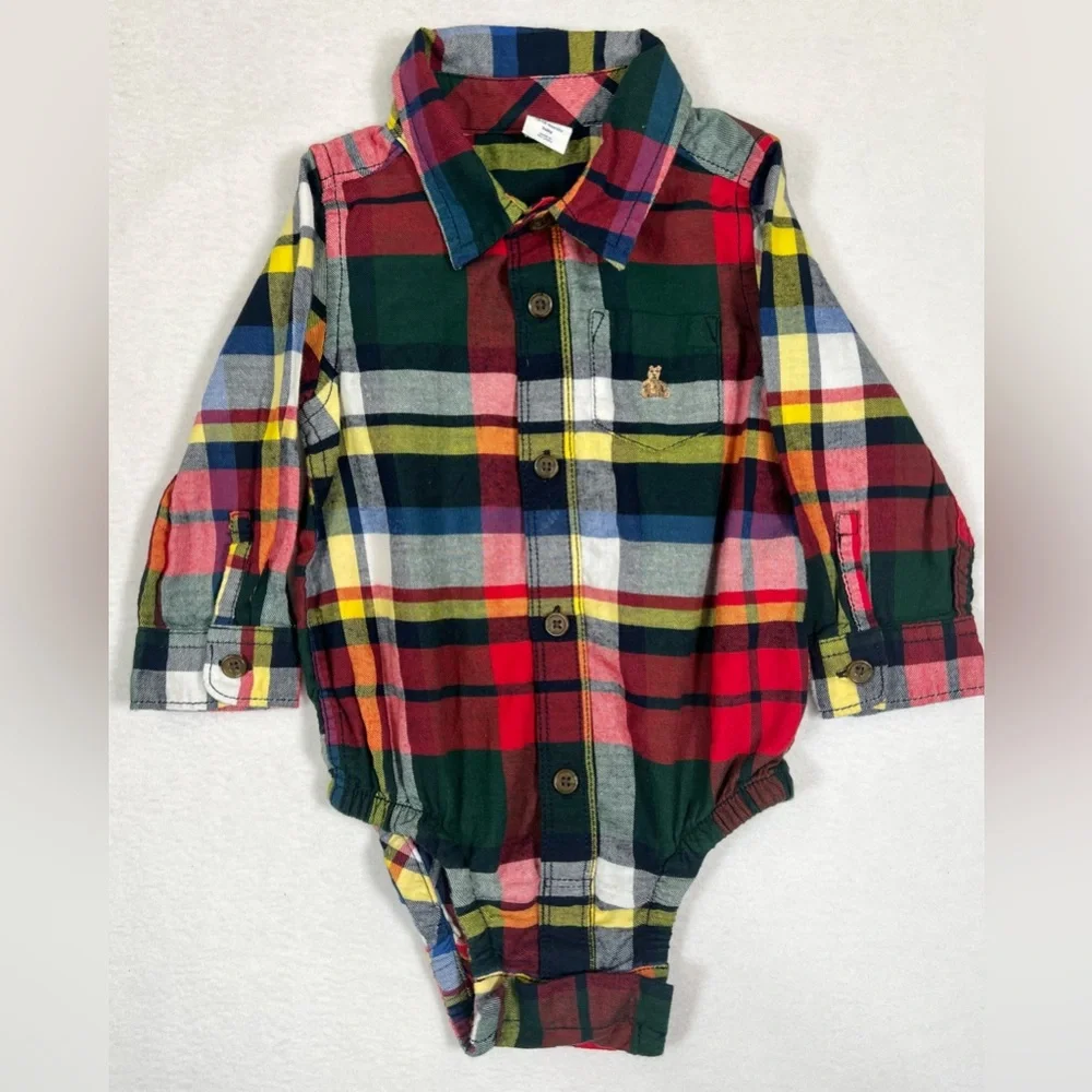 BABY GAP Baby Boy Plaid Long Sleeve Button Down Bodysuit 18-24 months Preppy